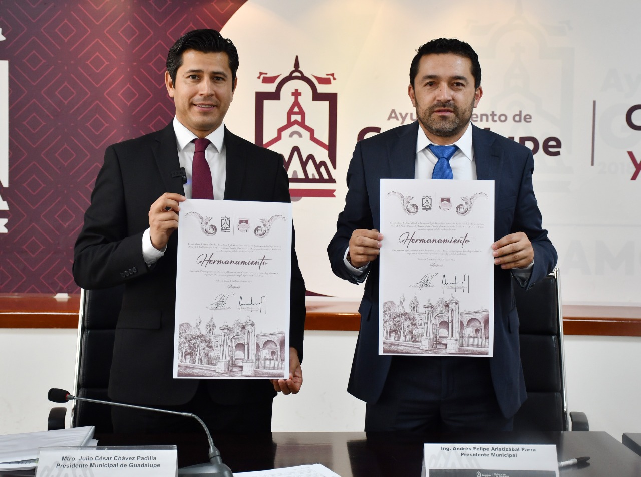 Formaliza municipio de Guadalupe, hermanamiento con Villamaría, Colombia