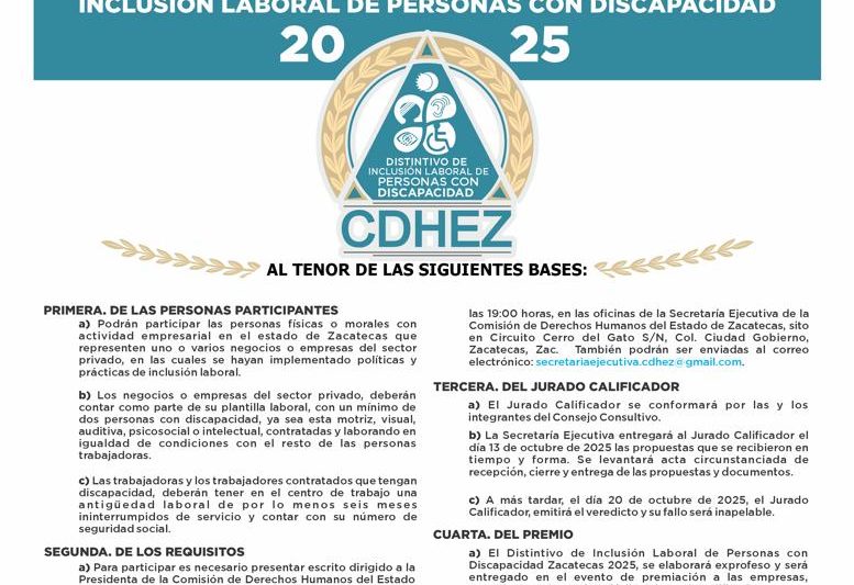 CDHEZ invita a participar en el Distintivo de Inclusión Laboral de Personas con Discapacidad 2025